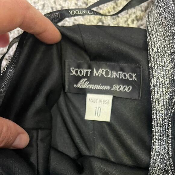 VINTAGE Scott McClintock Halter Millennium Ball Gown Sz 10 Metal Silvr/Black Y2K - Picture 5 of 14